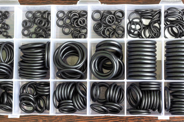 A set of rubber sealing gaskets. Rubber rings for creating tight connections in the automotive, marine and aviation industries.