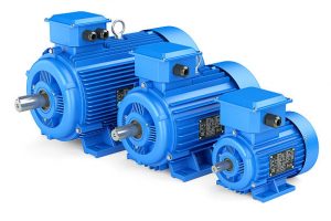 Group of blue electric industrial motors. Isolated on white background 3d Group of blue electric industrial motors. Isolated on white background 3d