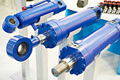 Hydraulic cylinders on stand exhibition Hydraulic cylinders on stand exhibition